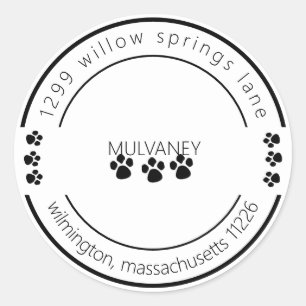 Paw Print retouradres wit Ronde Sticker