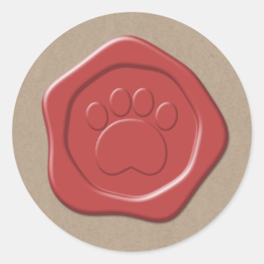 Paw print rode wax seal op bruin papier ronde sticker (Voorkant)