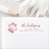 Paw Print Roos Gold Persoonlijk retouradres Etiket (Insitu)