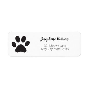 Paw Print Script Name Address Cat Dog Pet Modern Etiket