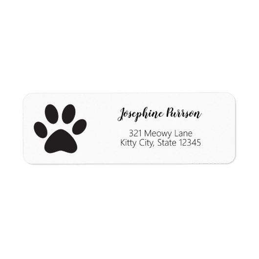 Paw Print Script Name Address Cat Dog Pet Modern Etiket (Voorkant)