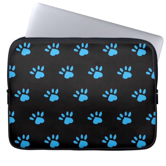 Paw Print Tablet Hoesje (Zwart & Blauw) Laptop Sleeve (Voorkant)