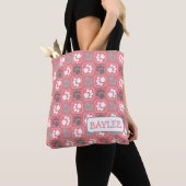 Paw Print Tegel Patroon Roze met Naam Tote Bag (Dichtbij)