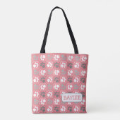 Paw Print Tegel Patroon Roze met Naam Tote Bag (Achterkant)