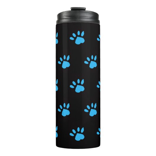 Paw Print Thermische Tumbler (Zwart & Blauw) Thermosbeker (Voorkant)