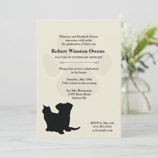Paw Print Veterinary Afstuderen Uitnodiging (Staand voorkant)