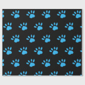Paw Print Wrapping Papier (Zwart & Blauw) (Vlak)