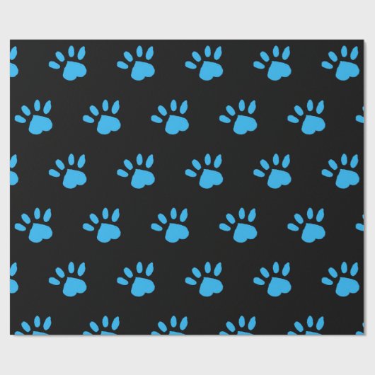 Paw Print Wrapping Papier (Zwart & Blauw) (Vlak)