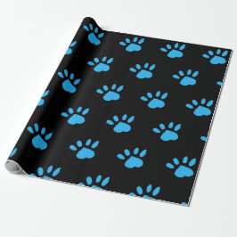 Paw Print Wrapping Papier (Zwart & Blauw)