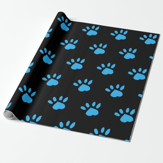 Paw Print Wrapping Papier (Zwart & Blauw) (Uitgerold)