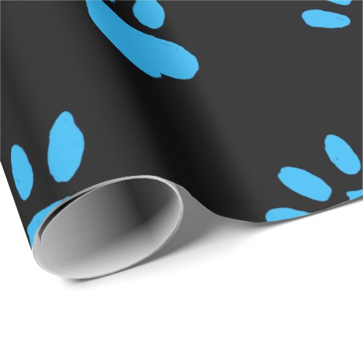 Paw Print Wrapping Papier (Zwart & Blauw) (Rol Hoek)