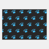 Paw Print Wrapping Papier (Zwart & Blauw) Inpakpapier Vel (Voorkant 3)