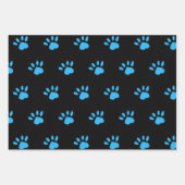 Paw Print Wrapping Papier (Zwart & Blauw) Inpakpapier Vel (Voorkant 2)