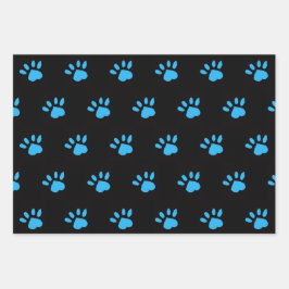 Paw Print Wrapping Papier (Zwart & Blauw) Inpakpapier Vel