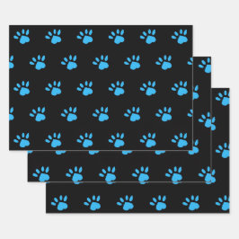 Paw Print Wrapping Papier (Zwart & Blauw) Inpakpapier Vel
