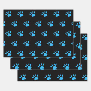 Paw Print Wrapping Papier (Zwart & Blauw) Inpakpapier Vel