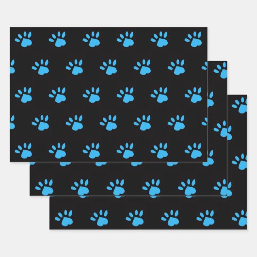 Paw Print Wrapping Papier (Zwart & Blauw) Inpakpapier Vel (Set)