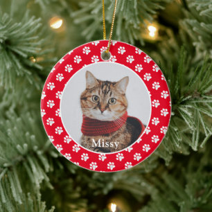 Paw Prints Aangepaste Pet Foto Kat Naam Keramisch Ornament