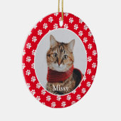 Paw Prints Aangepaste Pet Foto Kat Naam Keramisch Ornament (Rechts)