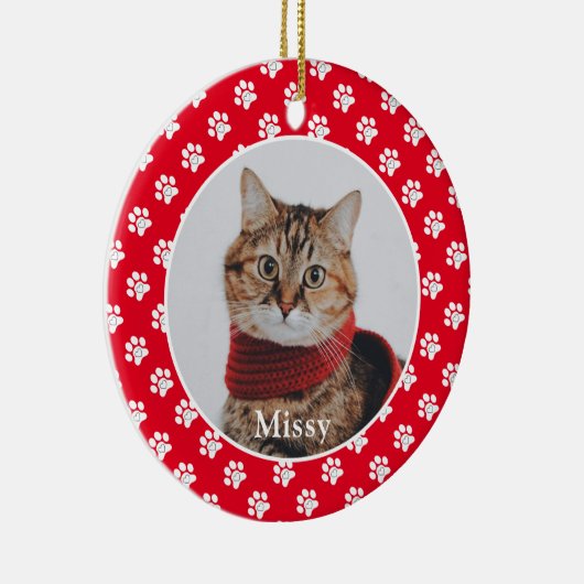 Paw Prints Aangepaste Pet Foto Kat Naam Keramisch Ornament (Rechts)