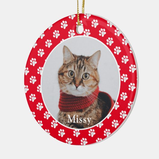 Paw Prints Aangepaste Pet Foto Kat Naam Keramisch Ornament (Links)