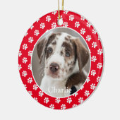 Paw Prints Aangepaste Pet Photo Dog Naam Keramisch Ornament (Links)