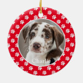 Paw Prints Aangepaste Pet Photo Dog Naam Keramisch Ornament (Achterkant)