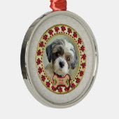 Paw Prints and Gold Frame Custom Pet Photo Metalen Ornament (Rechts)