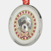 Paw Prints and Gold Frame Custom Pet Photo Metalen Ornament (Links)