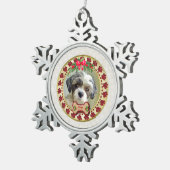 Paw Prints and Gold Frame Custom Pet Photo Tin Sneeuwvlok Ornament (Rechts)