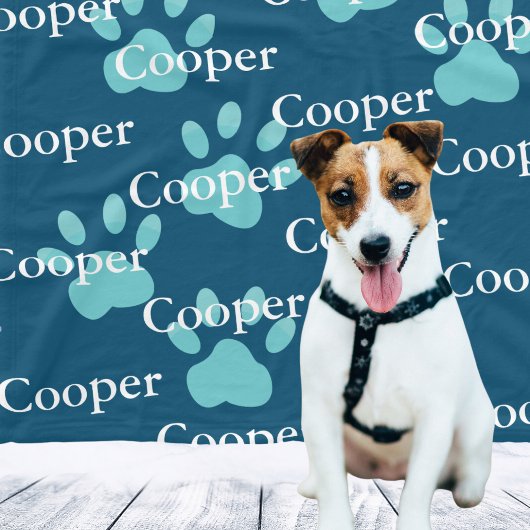Paw Prints Blauw Gepersonaliseerde Hondennaam Fleece Deken