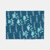 Paw Prints Blauw Gepersonaliseerde Hondennaam Fleece Deken (Voorkant (Horizontaal))
