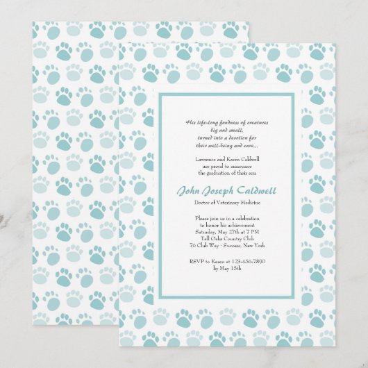 Paw Prints Blue Veterinary School Afstuderen Kaart (Voorkant / Achterkant)