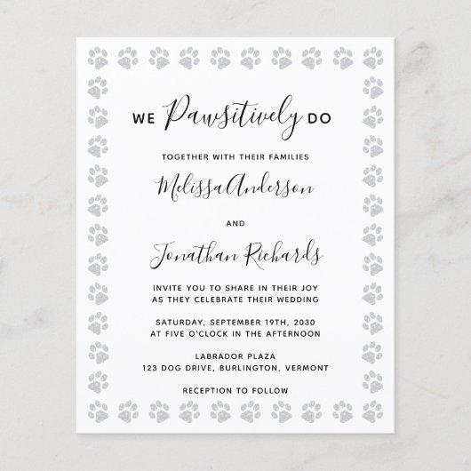 Paw Prints Budget Wedding Briefkaart (Voorkant)
