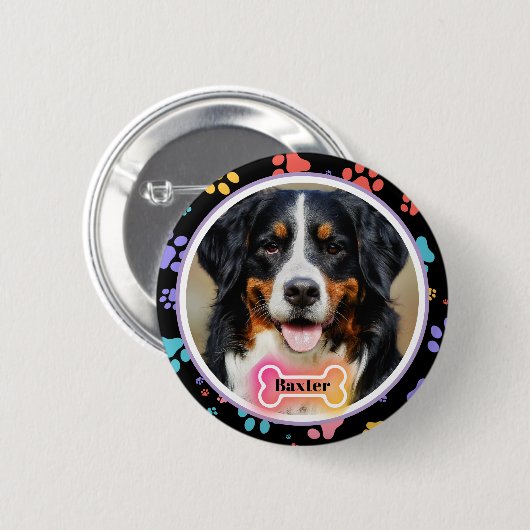 Paw Prints Custom Pet Photo and Name Ronde Button 5,7 Cm (Voorkant /achterkant)