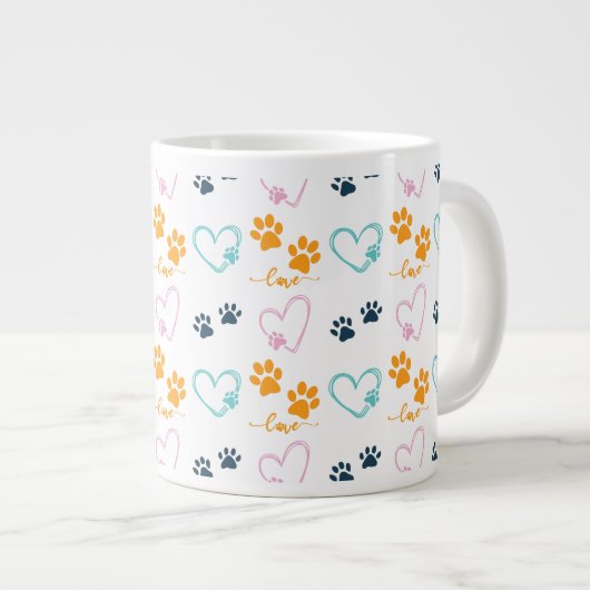 Paw Prints Cute Dog Lover  Grote Koffiekop (Voorkant rechts)