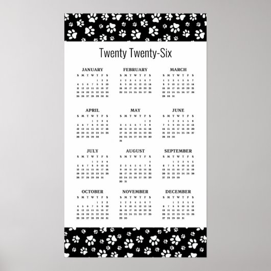 Paw Prints Design 2026 Calendar Poster (Voorkant)