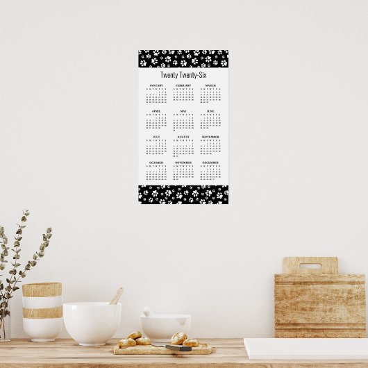 Paw Prints Design 2026 Calendar Poster (Keuken)