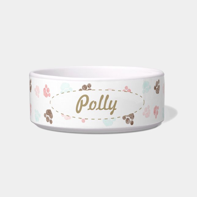 Paw Prints Dog Cat Personalized Mocha Baby Voerbakje (Voorkant)