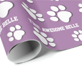 PAW PRINTS en aangepaste naam V11 WHITE en PAARS Cadeaupapier (Rol Hoek)
