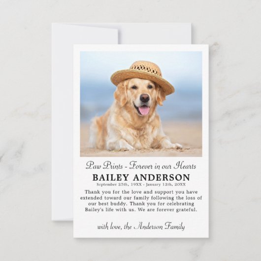 Paw Prints Forever Pet Memorial Sympathie Foto Bedankkaart (Voorkant)