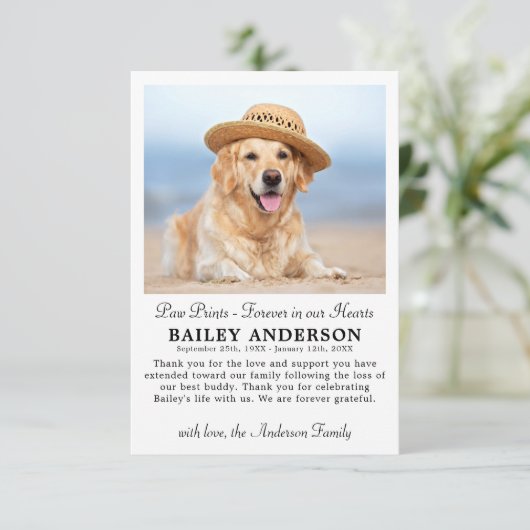 Paw Prints Forever Pet Memorial Sympathie Foto Bedankkaart (Staand voorkant)