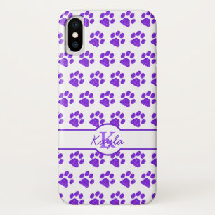Paw Prints Glitter Paarse stijlvolle monogram Dog Case-Mate iPhone Case