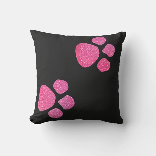 Paw Prints Glitter Roos Gold Pink Black Trendy Buitenkussen (Voorkant)