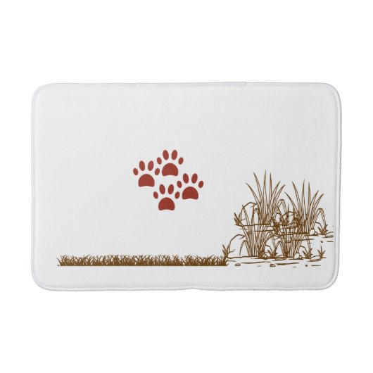 "Paw Prints & Grass Corner Bathmat – speelse natuu Badmat (Voorkant)