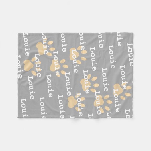 Paw Prints Grijs Geel Gepersonaliseerde Hondennaam Fleece Deken (Voorkant (Horizontaal))