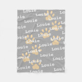 Paw Prints Grijs Geel Gepersonaliseerde Hondennaam Fleece Deken (Voorkant)