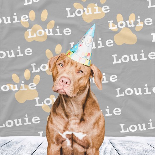 Paw Prints Grijs Geel Gepersonaliseerde Hondennaam Fleece Deken