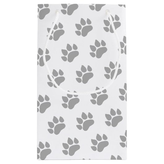 Paw Prints Grijze Prints op witte achtergrond Klein Cadeauzakje (Achterkant)