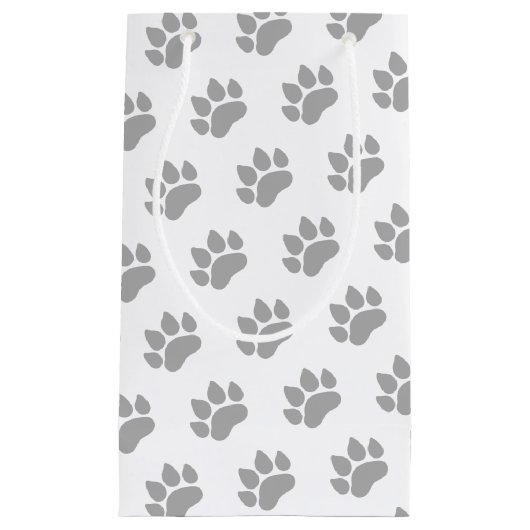 Paw Prints Grijze Prints op witte achtergrond Klein Cadeauzakje (Voorkant)